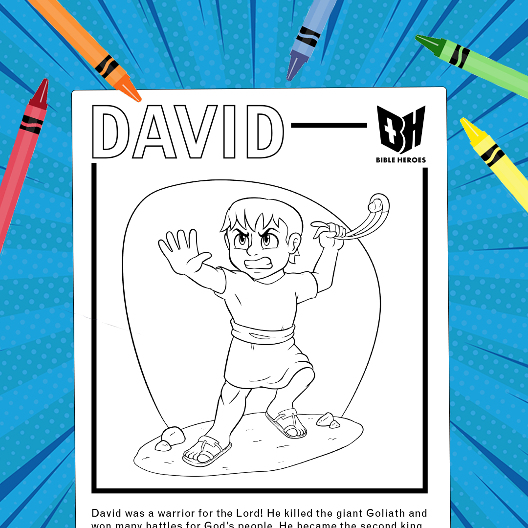 Printable coloring book page of Bible Hero David